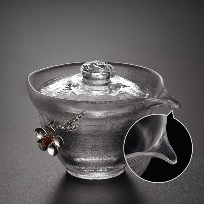Japanese Glass Gaiwan With Tin Plum
