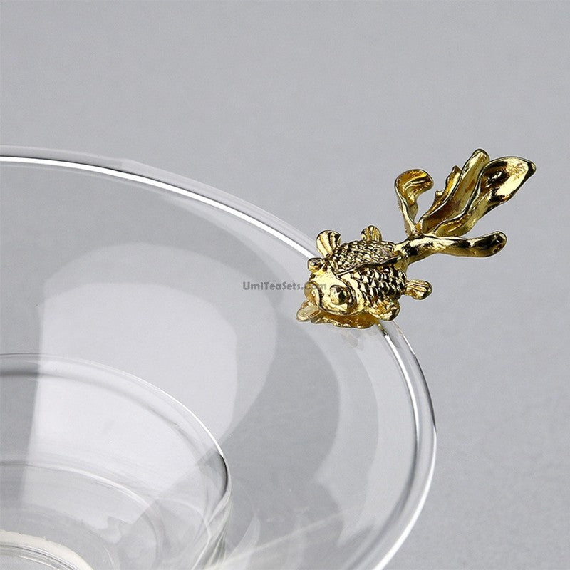 Glass Tea Strainer With Goldfish Handle