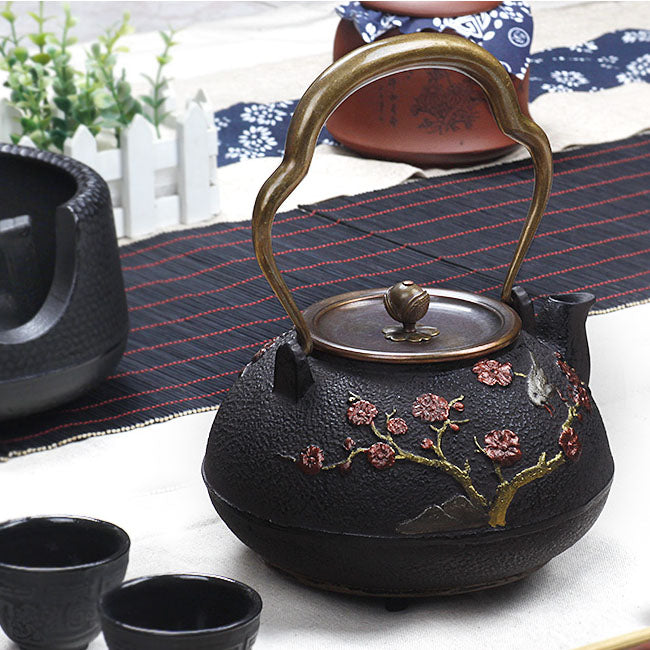 Japanese Magpie Plum Cast Iron Teapot