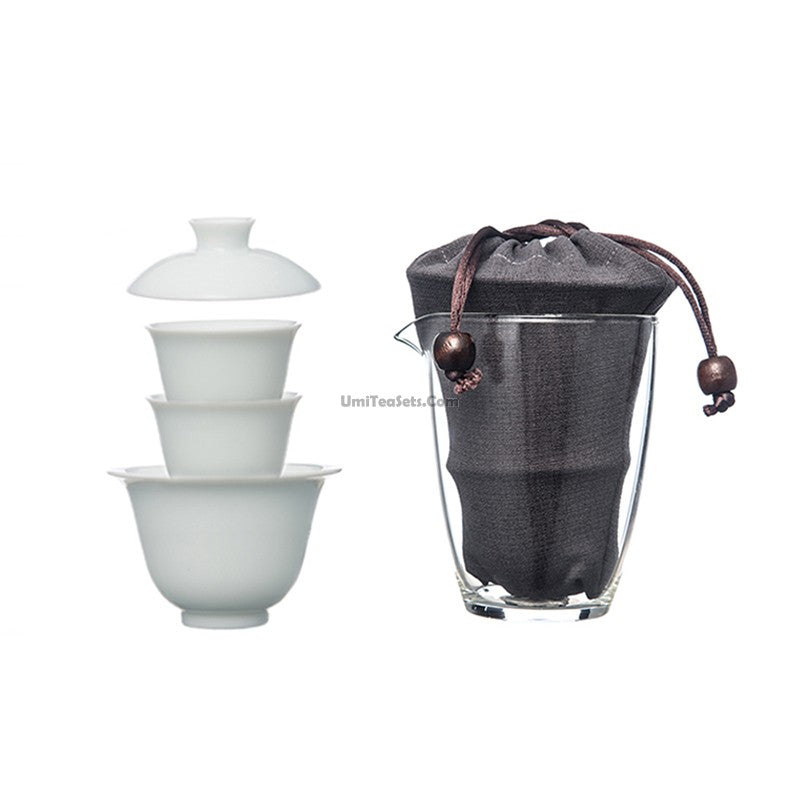 Porcelain Gaiwan Travel Tea Set With Bag