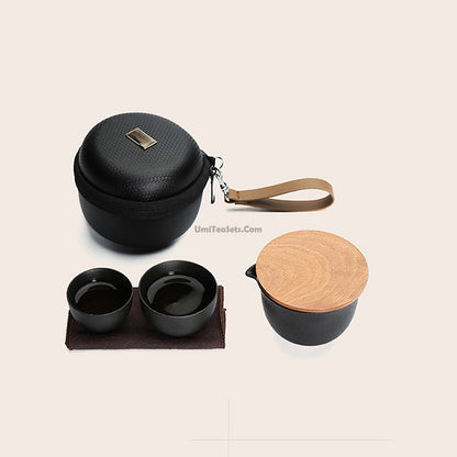 Black Pottery Travel Tea Set With Bag