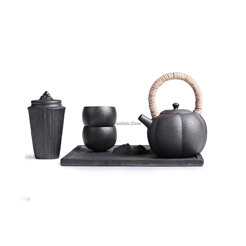 Japanese Black Pottery Wabi-sabi Tea Set