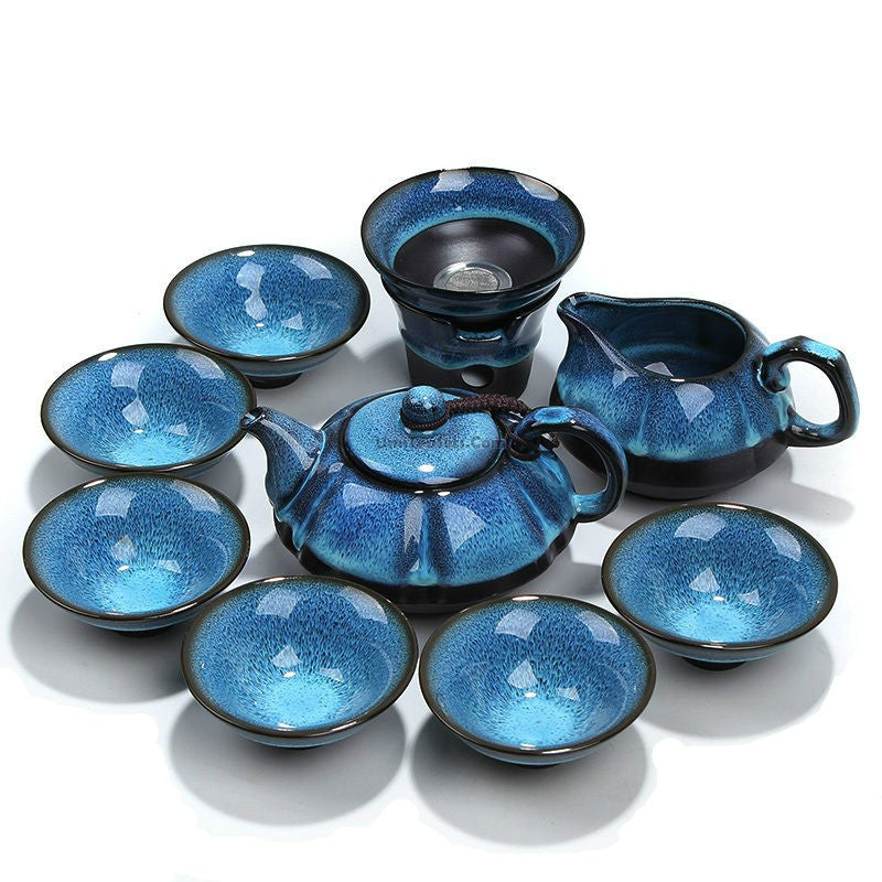 Blue Furnace Transmutation Chinese Tea Set
