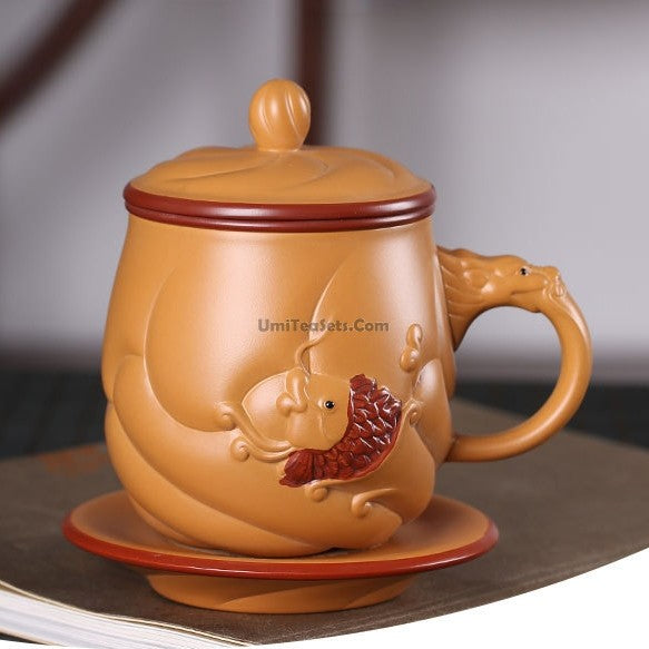 Yixing Yellow Clay Fish & Dragon Tea Cup