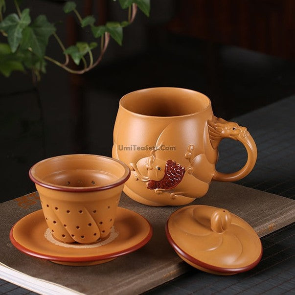 Yixing Yellow Clay Fish & Dragon Tea Cup
