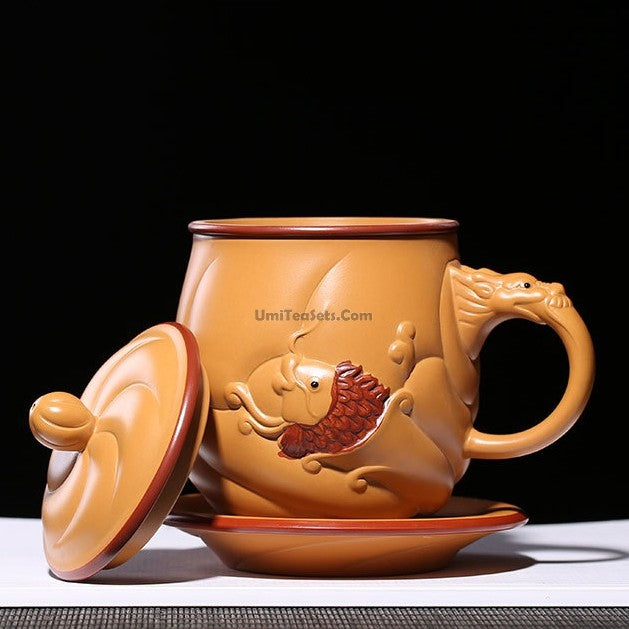 Yixing Yellow Clay Fish & Dragon Tea Cup