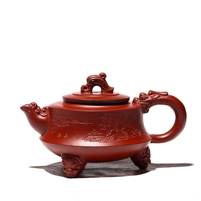 Yixing Red Clay Three Legs Dragon Teapot