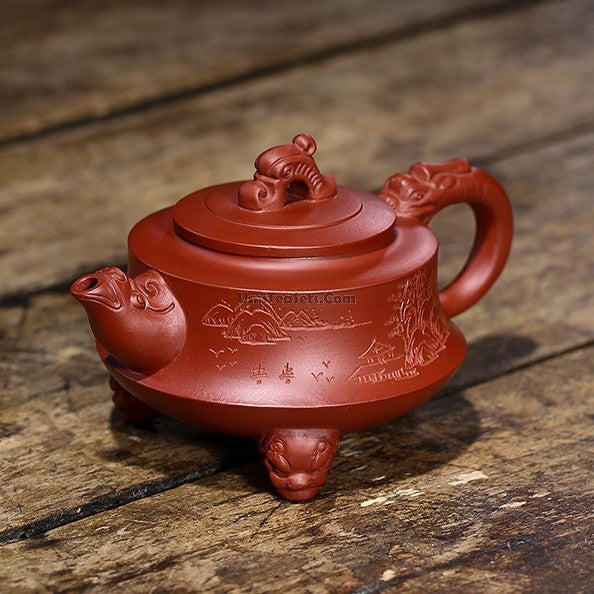 Yixing Red Clay Three Legs Dragon Teapot