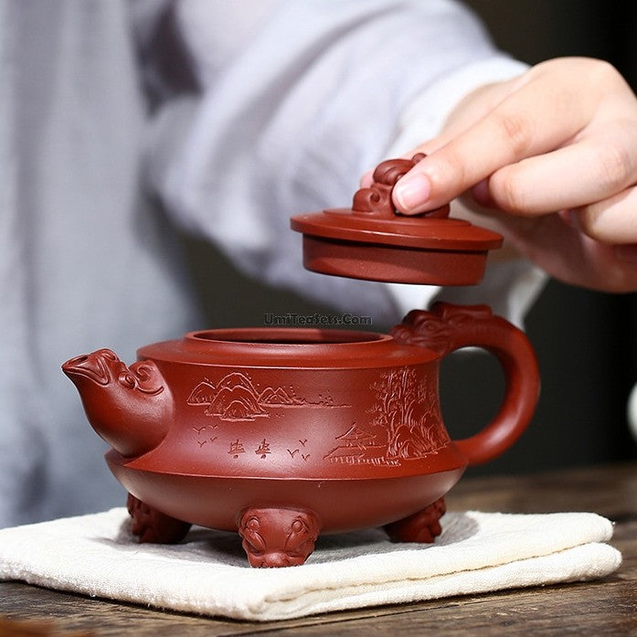 Yixing Red Clay Three Legs Dragon Teapot