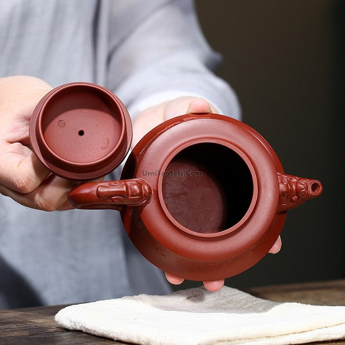 Yixing Red Clay Three Legs Dragon Teapot
