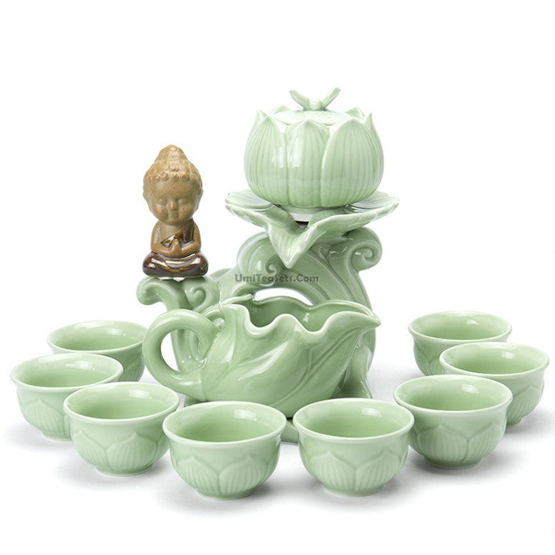 Jade Porcelain Lotus Automatic Tea Set