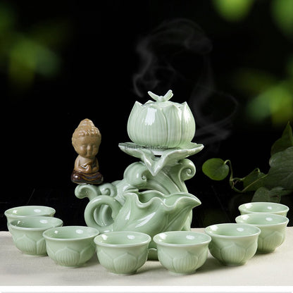 Jade Porcelain Lotus Automatic Tea Set