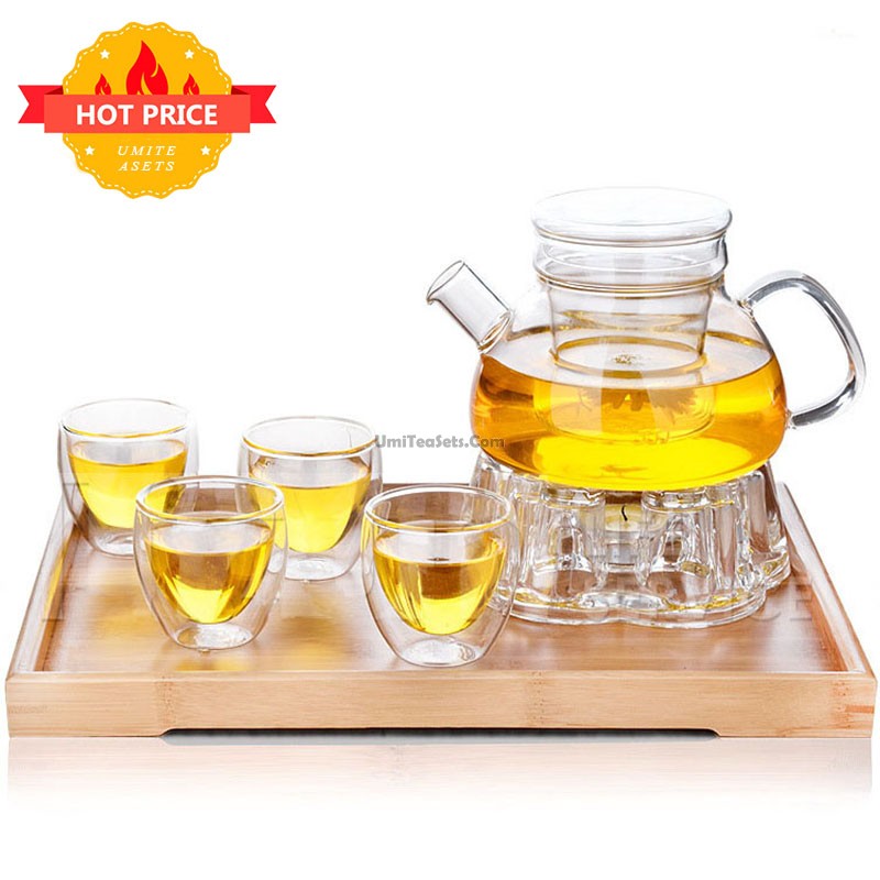 Glass Tea Set With Wooden Tea Tray