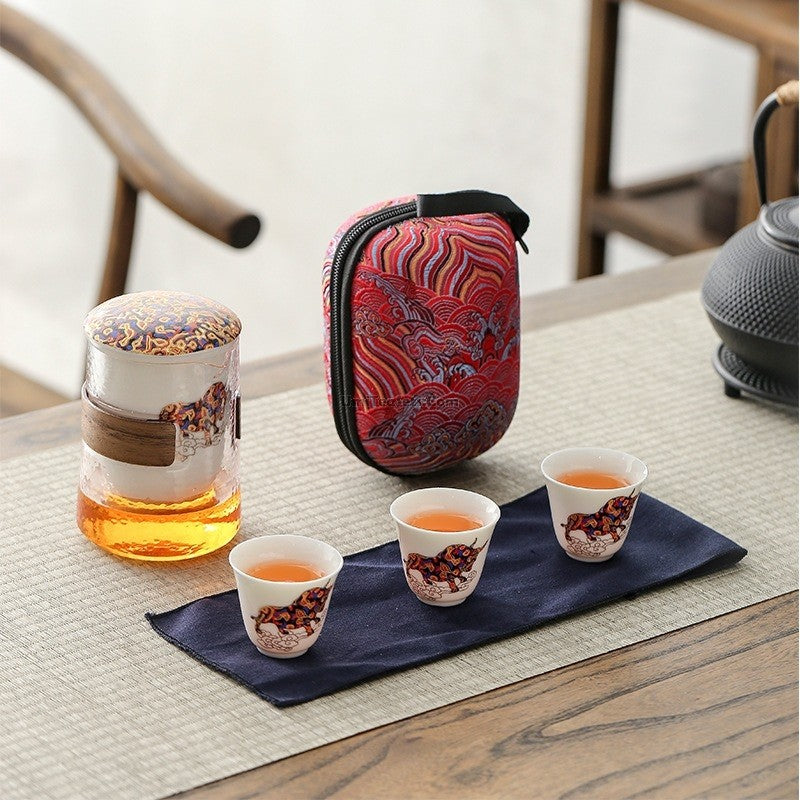 Glass And Porcelain Deer Travel Tea Set