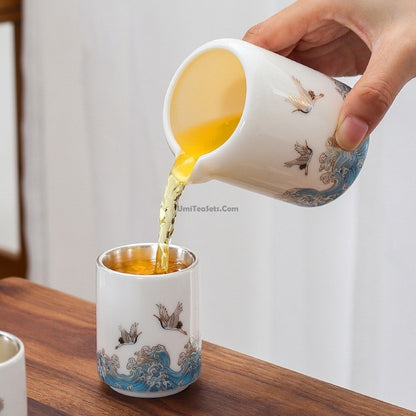 Jade Porcelain Tea Set With Inner Silver
