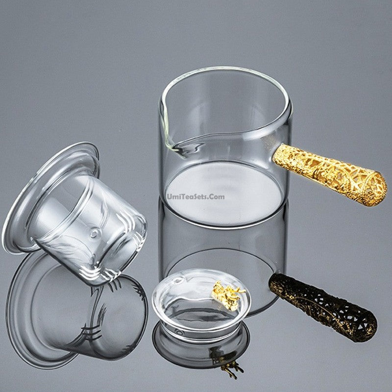 Glass Tea Set With Golden Handle