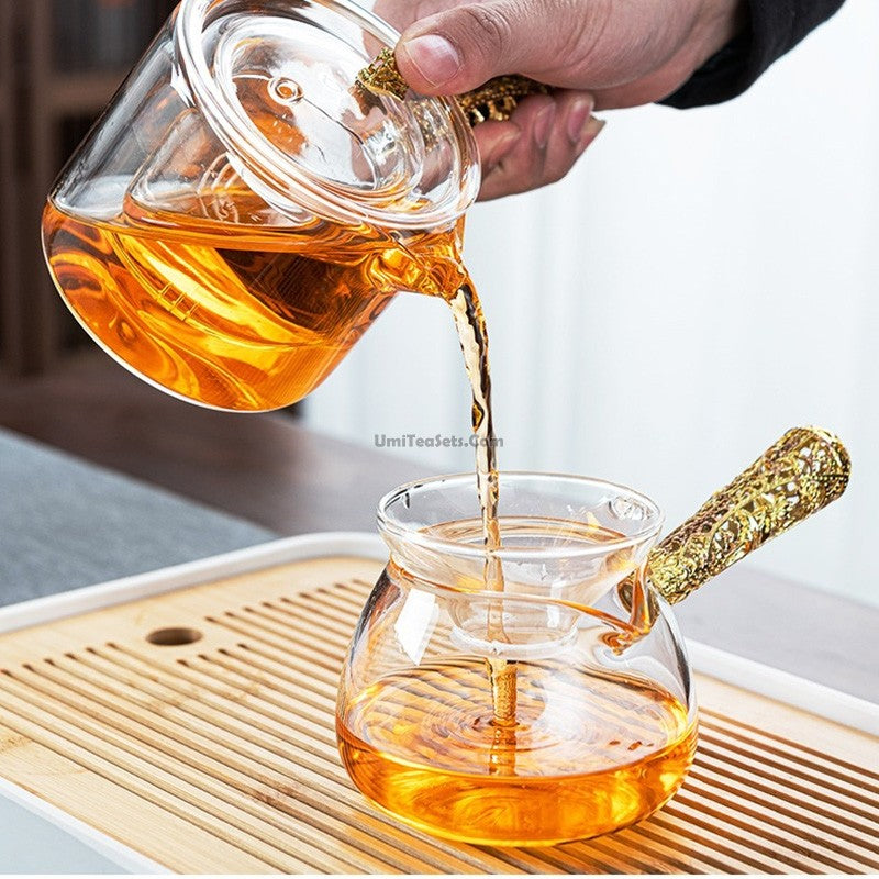 Glass Tea Set With Golden Handle