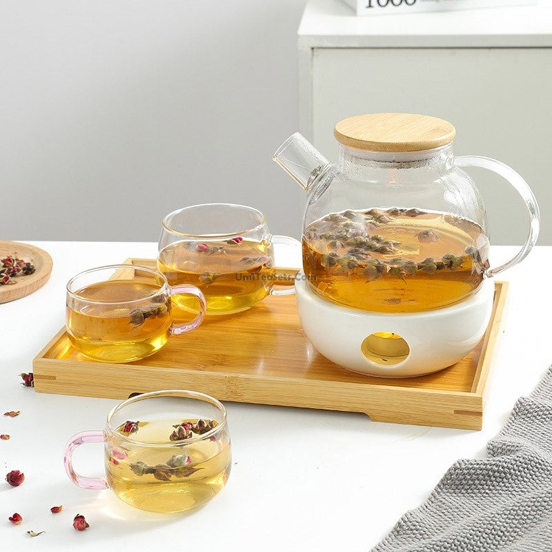 Glass Tea Set With White Porcelain Warmer