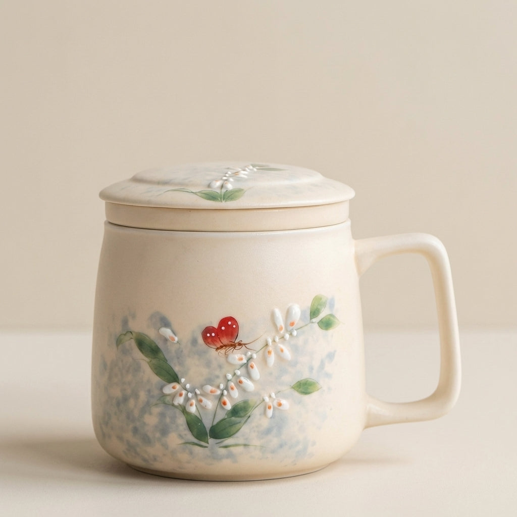 Dancing Butterfly Ceramic Tea Cup With Infuser