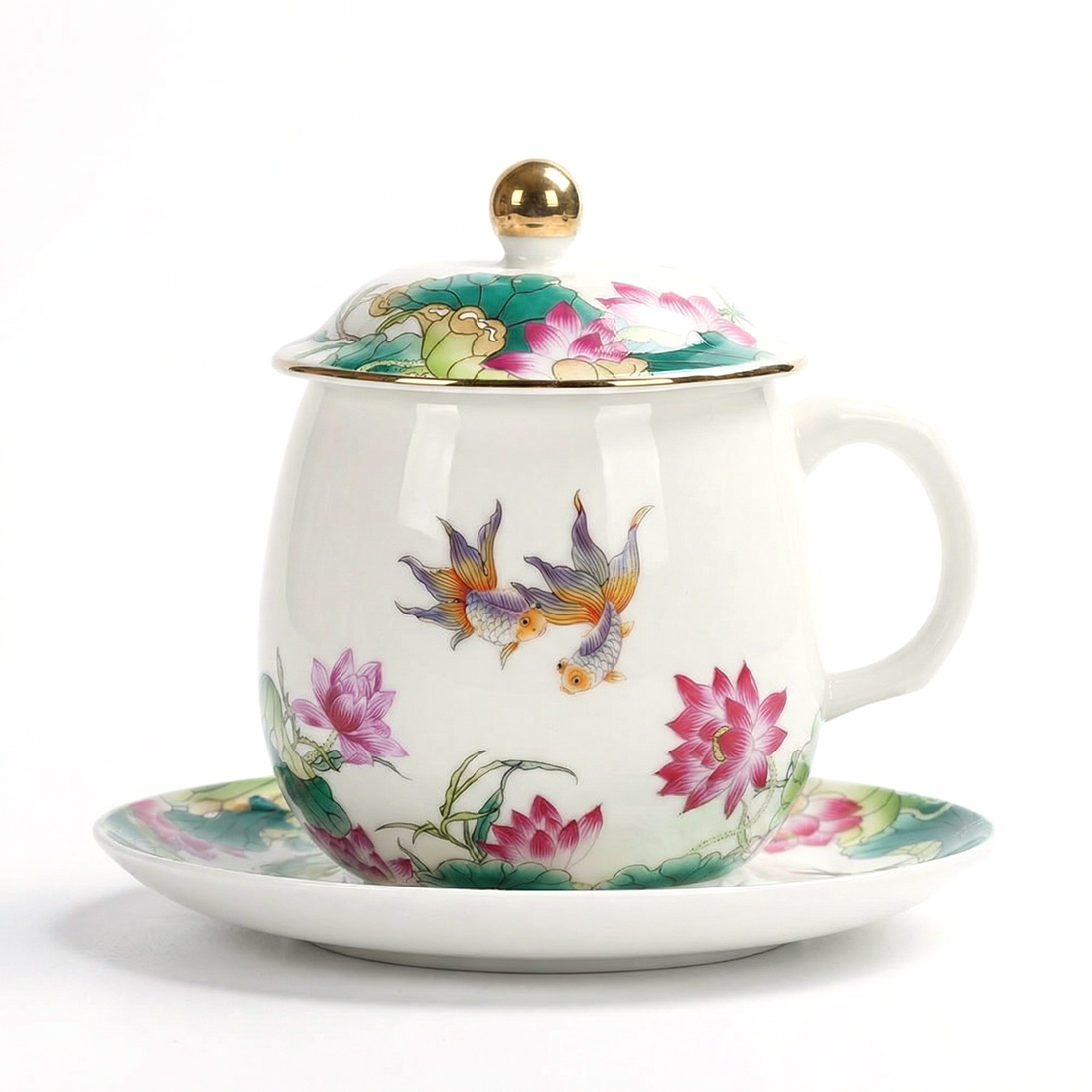 Lotus And Fish Jade Porcelain Tea Cup