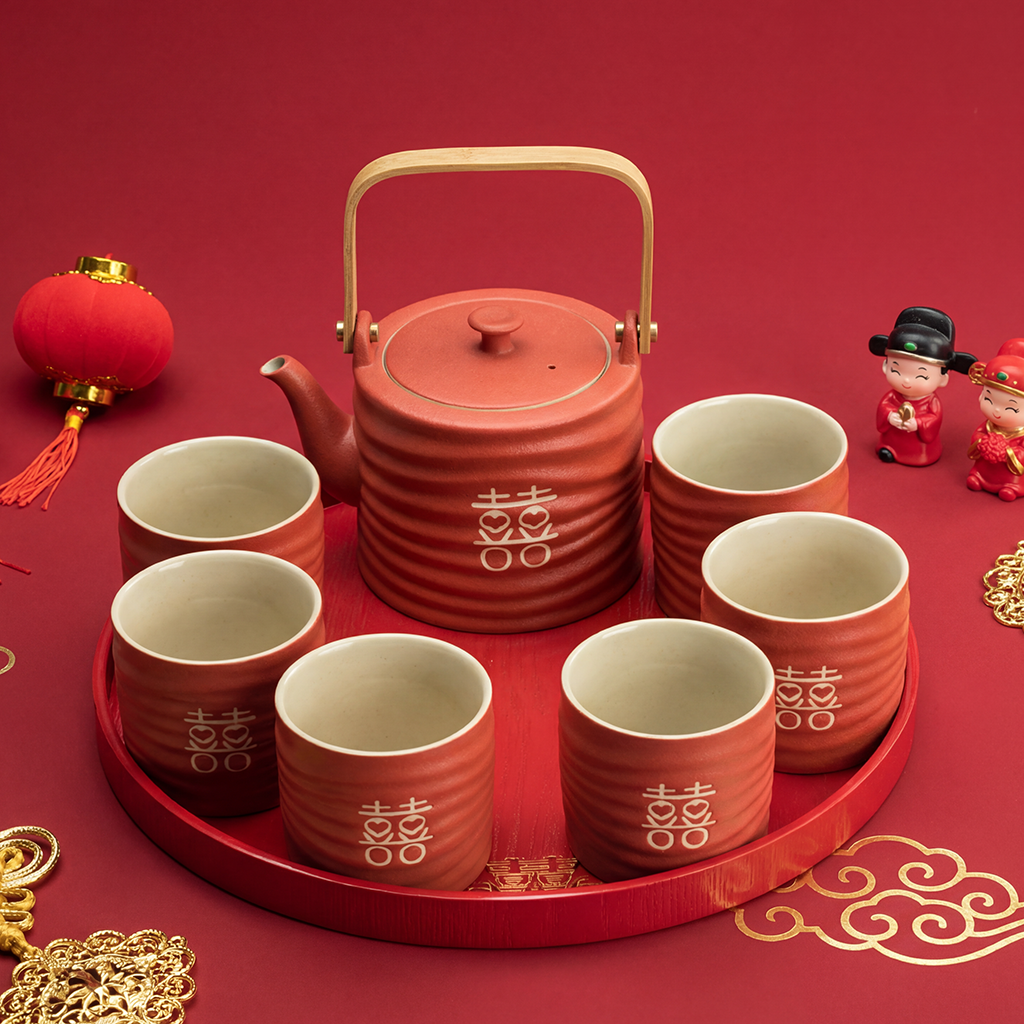 Double Happiness Lines Wedding Tea Set