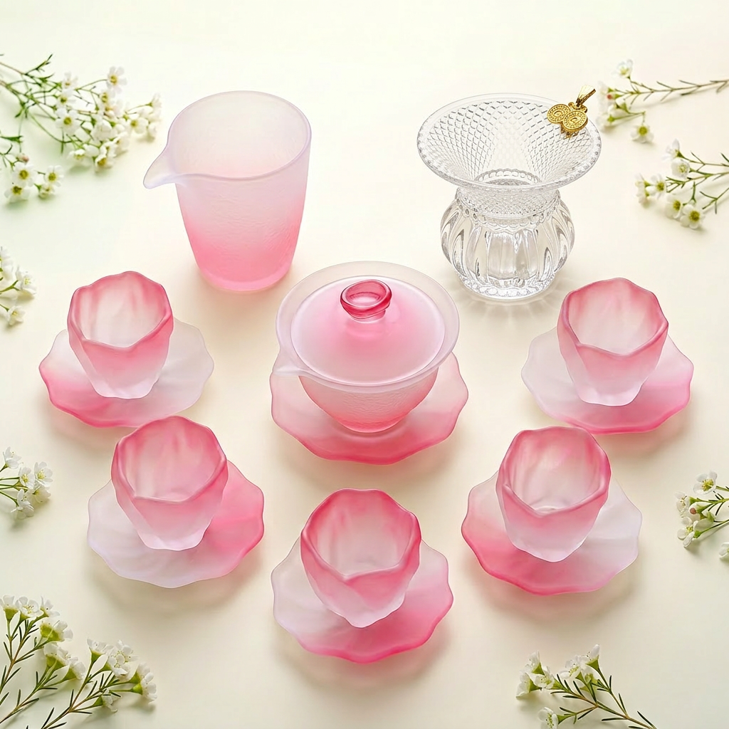 Cherry Blossom Pink Glass Tea Set