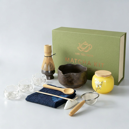 Japanese Coarse Pottery Flower Matcha Tea Set