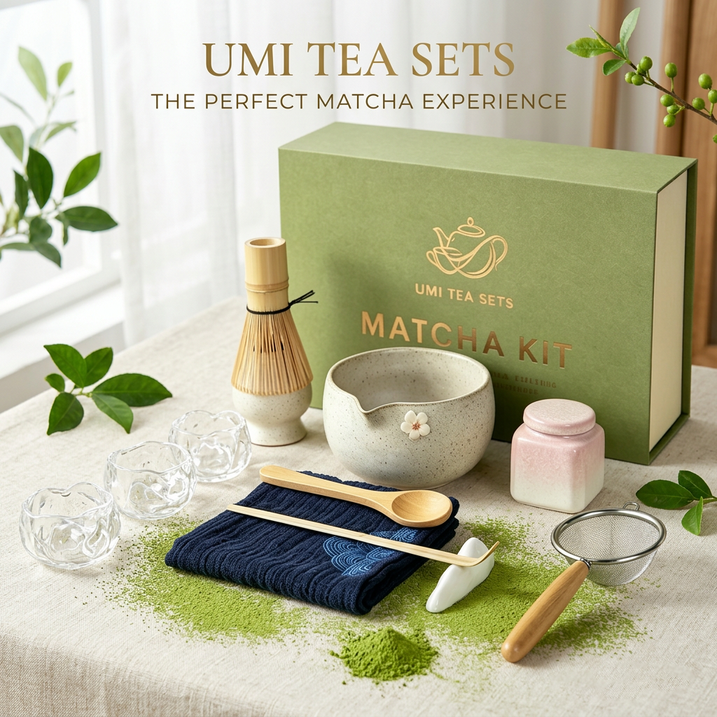 Japanese Coarse Pottery Flower Matcha Tea Set