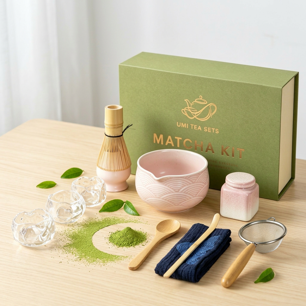 Japanese Pink Wave Ceramic Matcha Tea Set