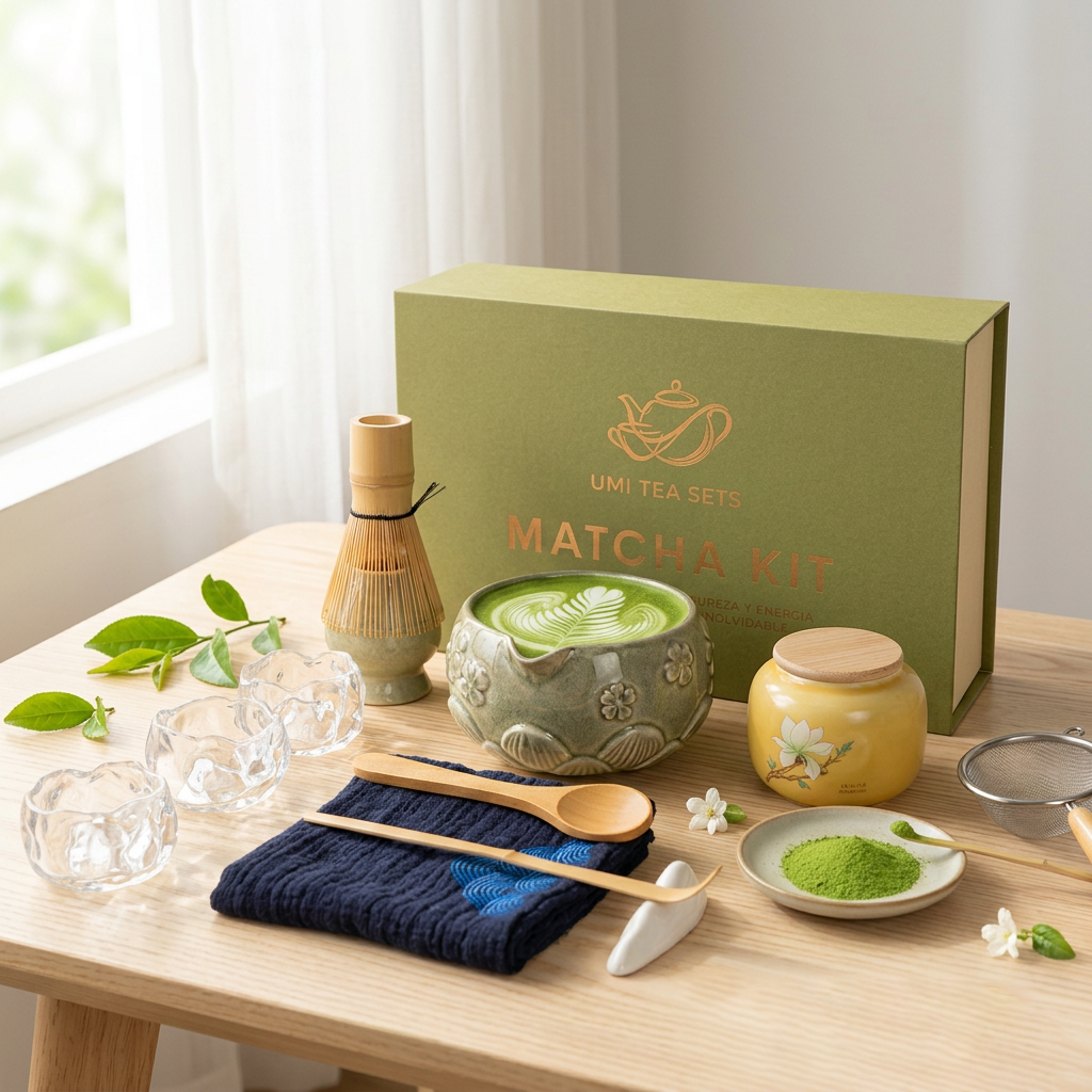 Japanese Celadon Flower Matcha Tea Set