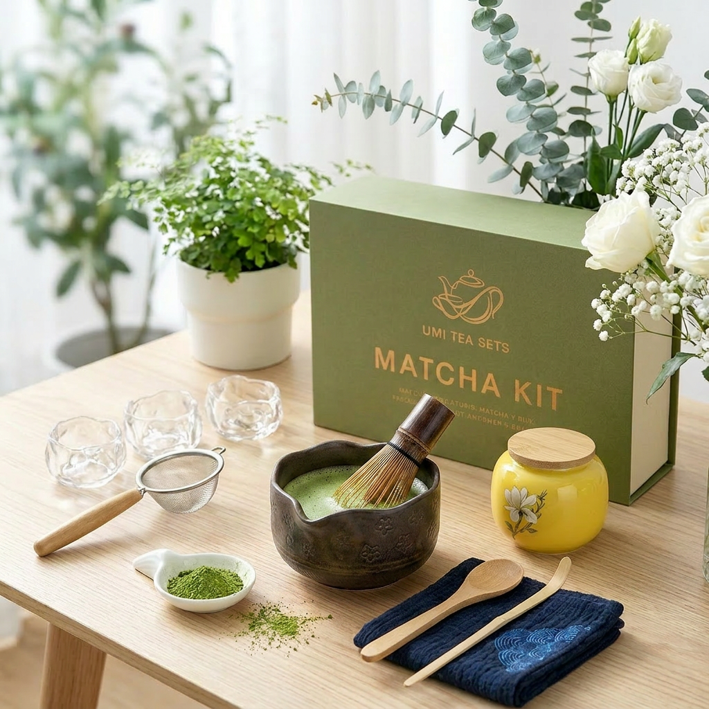 Japanese Coarse Pottery Flower Matcha Tea Set