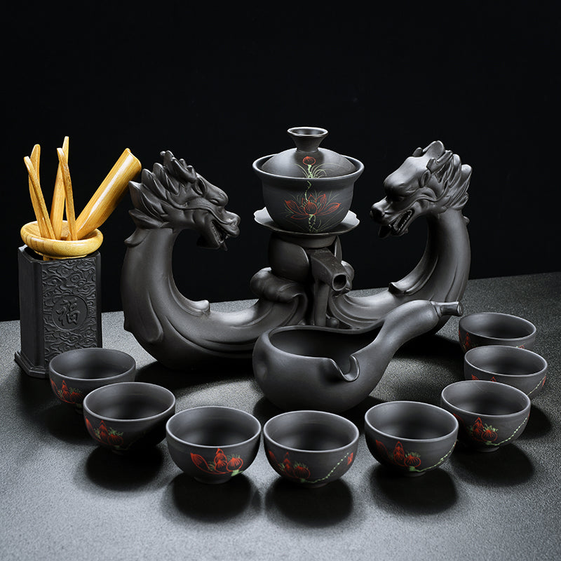 Yixing Clay Double Dragon Automatic Tea Set