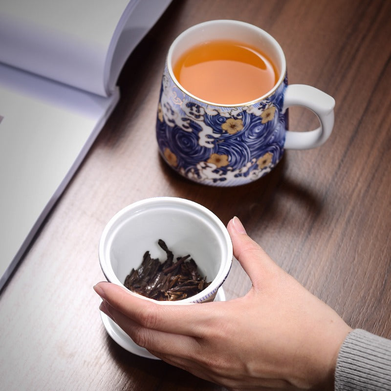 Chinese Sea Wave Office Tea Cup With Infuser