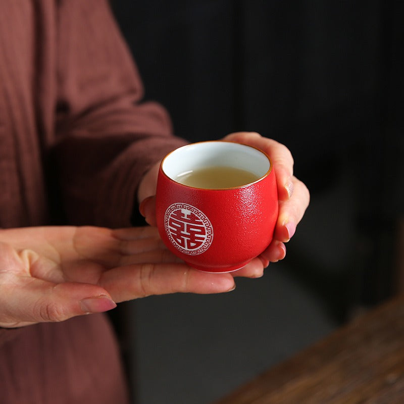 Chinese Double Happiness Red Wedding Tea Set