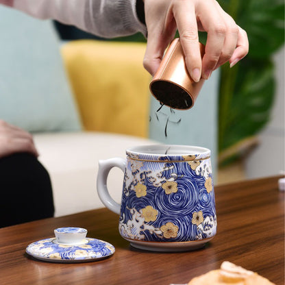 Chinese Sea Wave Office Tea Cup With Infuser