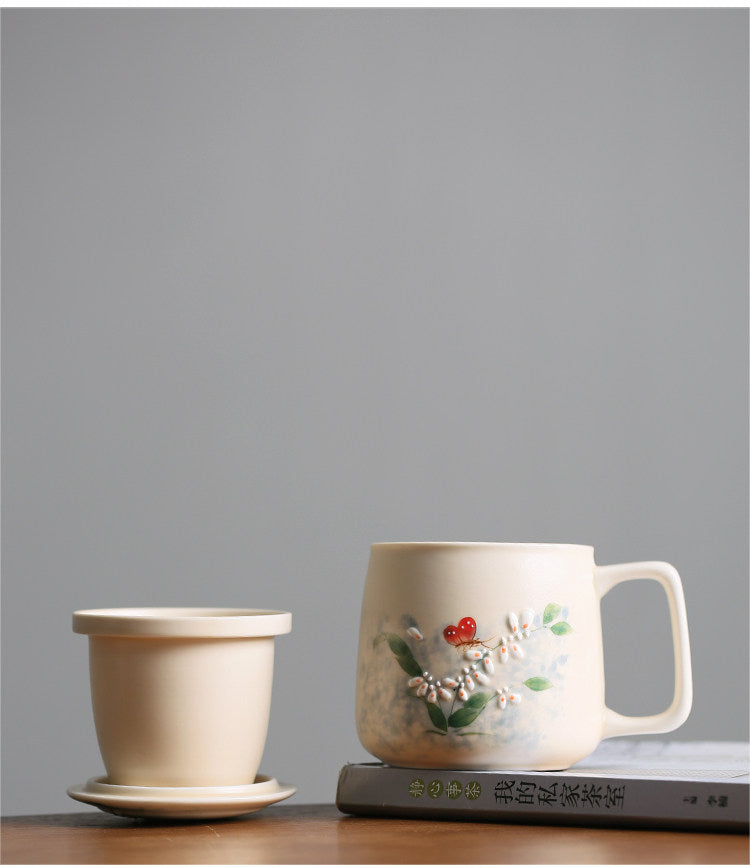 Dancing Butterfly Ceramic Tea Cup With Infuser