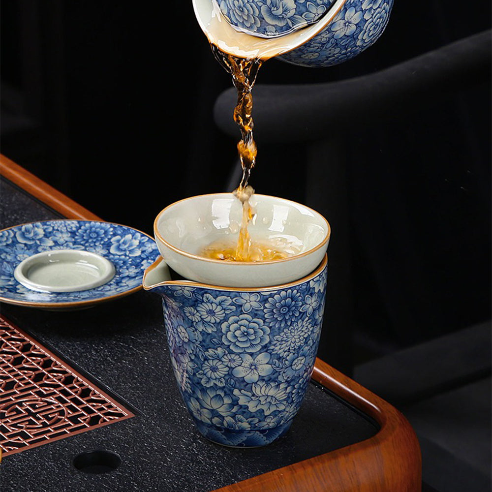 Ruyao Blue And White Flower Tea Set