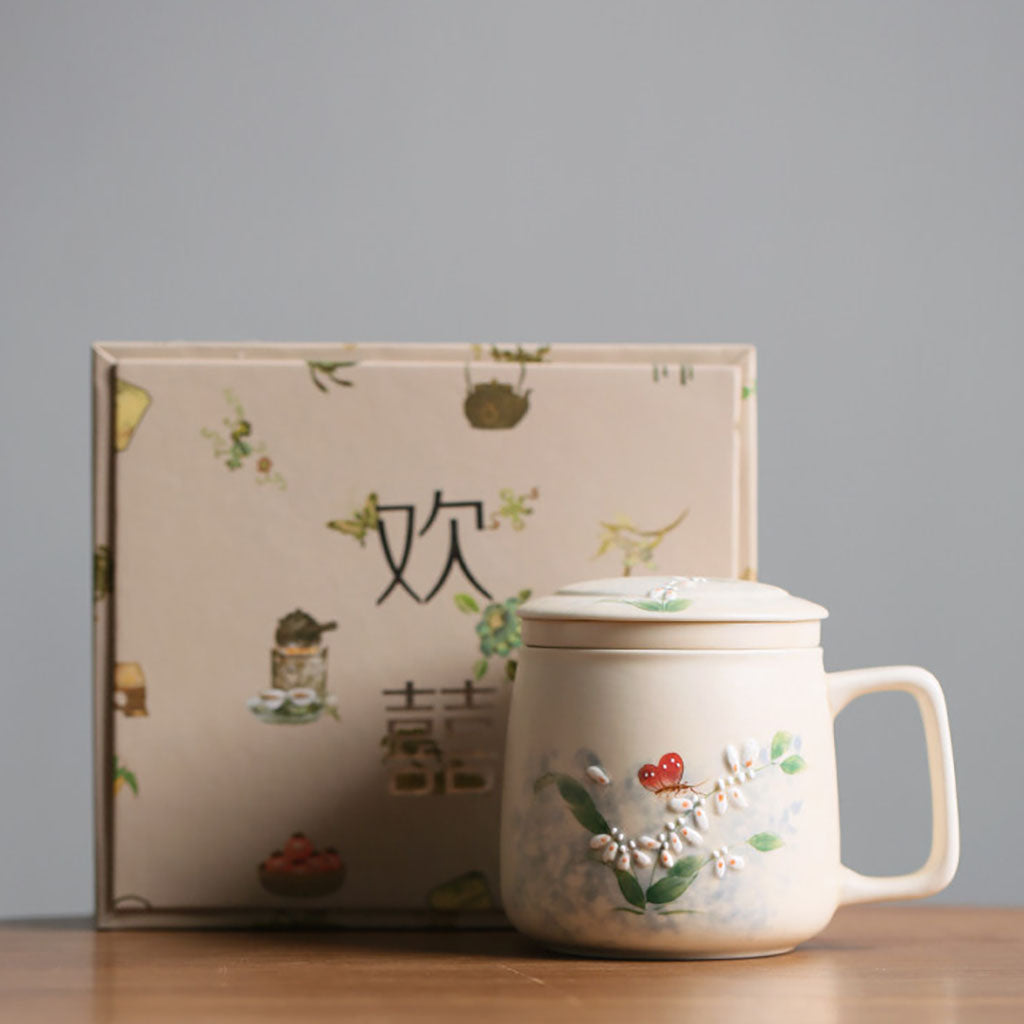 Dancing Butterfly Ceramic Tea Cup With Infuser