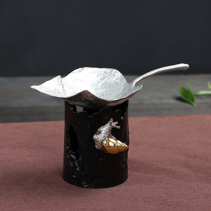 Leaf Tin Tea Strainer With Holder