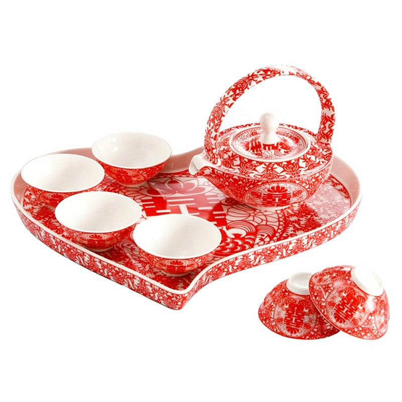 Chinese Wedding Tea Set With Heart Shaped Tray