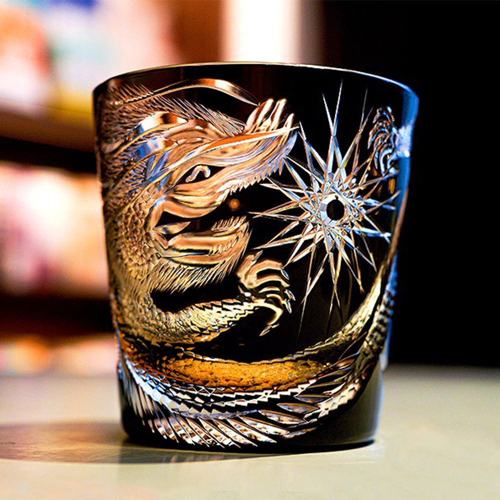Edo Kiriko Handcrafted Midnight Dragon Whisky Glass Tea Cup – Umi