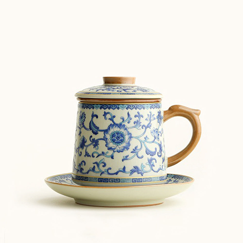 Blue And White Ruyao Twig Flowers Tea Cup