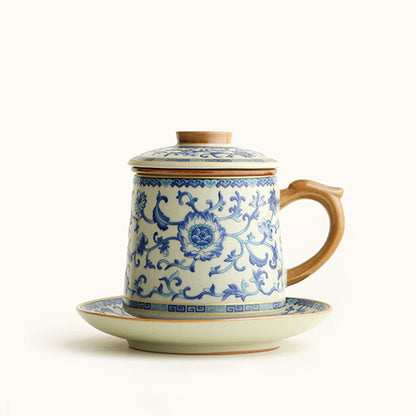 Blue And White Ruyao Twig Flowers Tea Cup
