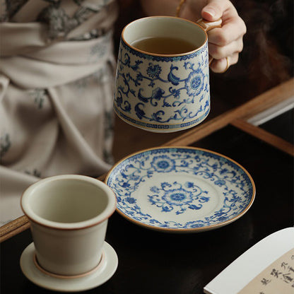 Blue And White Ruyao Twig Flowers Tea Cup