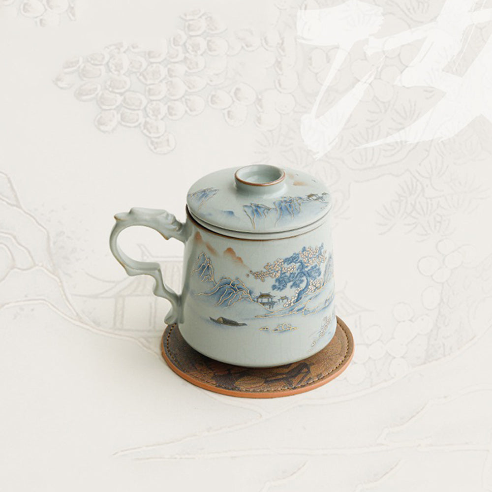 Chinese Ruyao Landscape Tea Cup With Infuser