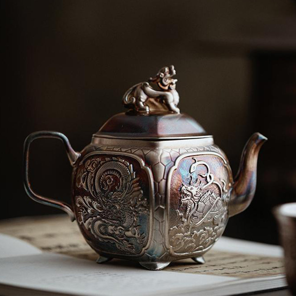 Chinese Mythical Beast Silver Teapot