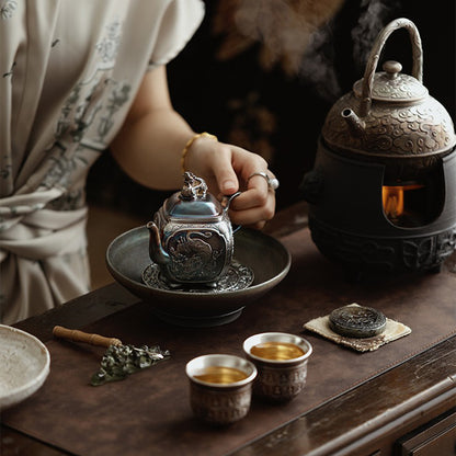 Chinese Mythical Beast Silver Teapot