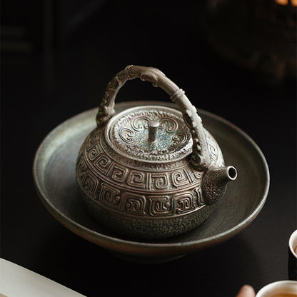 Chinese Antique Silver-Plated Ceramic Teapot