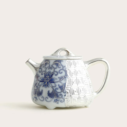 Silver-Gilt Blue And White Shi Piao Teapot
