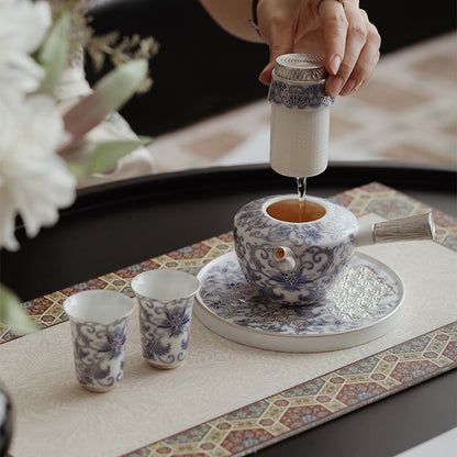Blue And White Porcelain Teapot With Side Handle